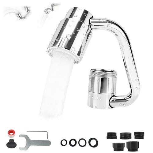 xoermioy 1080° U-Shaped Faucet Extender – Rotatable Faucet Aerator with 3 Adapters & Washers, Multi-Joint Swivel Aerator with 2 Spray Modes for Kitchen & Bathroom Sink, Silver
