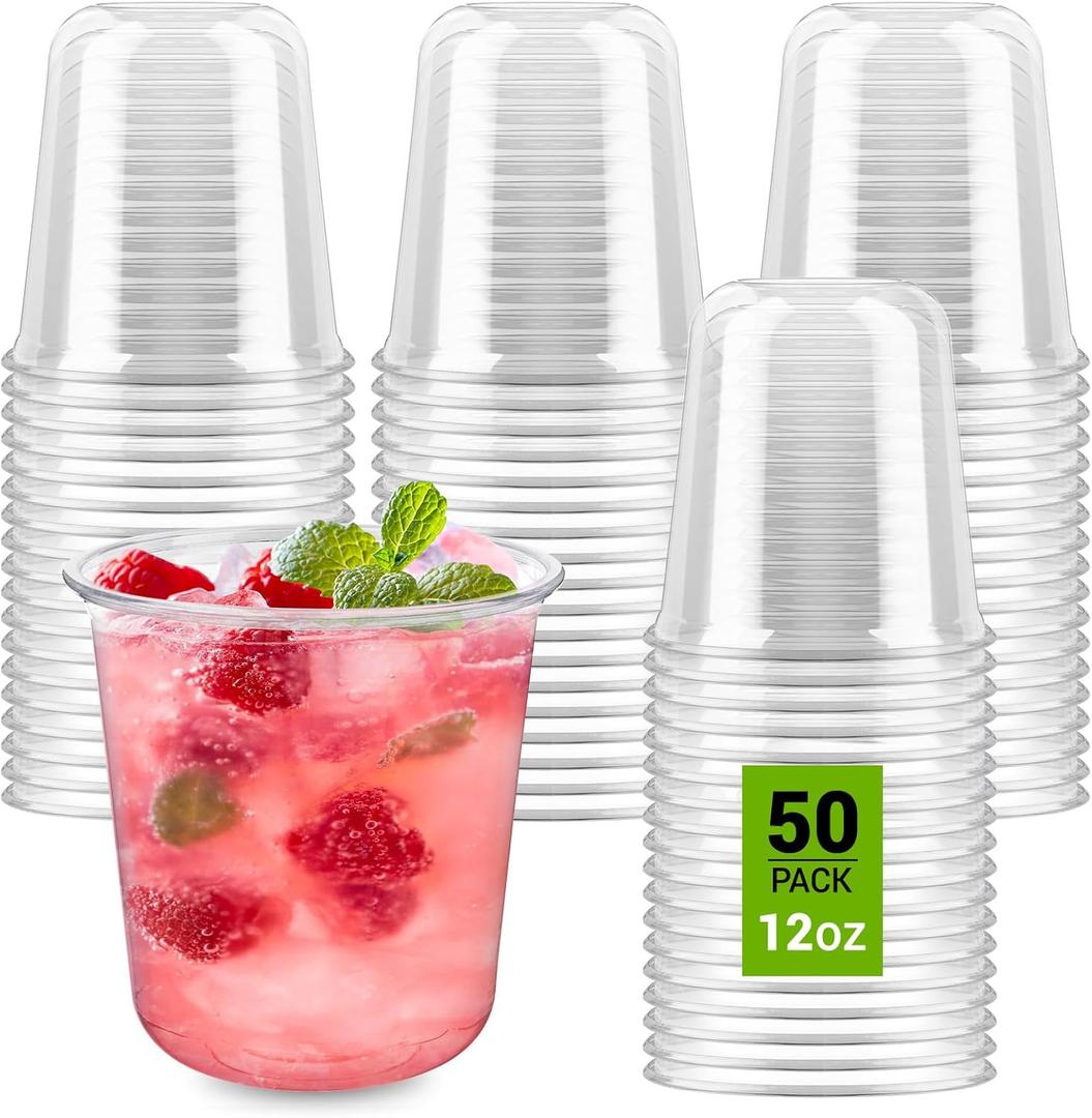 12 oz Disposable Stemless Wine Glasses, 50 Pcs Crystal Plastic Cocktail Cups Clear Classic Cold Drinking Party Glasses for Wedding Gathering Birthday Meeting (Clear)