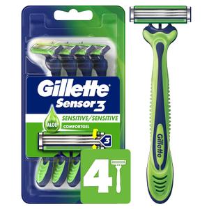 Gillette Sensor3 Sensitive Men's Disposable Razor, 4 Razors 
