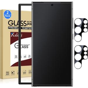 2 Pack Matte Glass Screen Protector for Samsung Galaxy S24 Ultra [6.8 Inch] + 2 Pack Camera Lens Protector with Installation Frame,Fingerprint Unlock Compatible Anti-Glare 0.2mm Tempered Glass