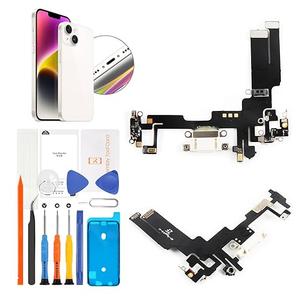 for iPhone 14 Lightning Charging Port Replacement (Starlight) USB Dock Connector Flex Cable Assembly Includes Waterproof Tape & Tool Kit for A2882, A2649, A2881, A2884, A2883