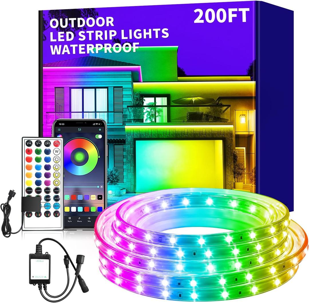 200ft Outdoor Waterproof Led Strip Lights,IP68 Exterior Waterproof Led Rope Lights with Remote&App Control,Music Sync and Color Changing RGB LED Light Strips for Bedroom,Roof,Pool,Balcony