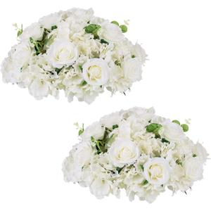 NUPTIO Flower Ball Arrangement Bouquet - 2 Pcs 15.7 inch Diameter White Fake Flowers Roses Balls for Centerpieces Tables - Artificial Rose Arrangements for Wedding Centerpiece Table Decorations