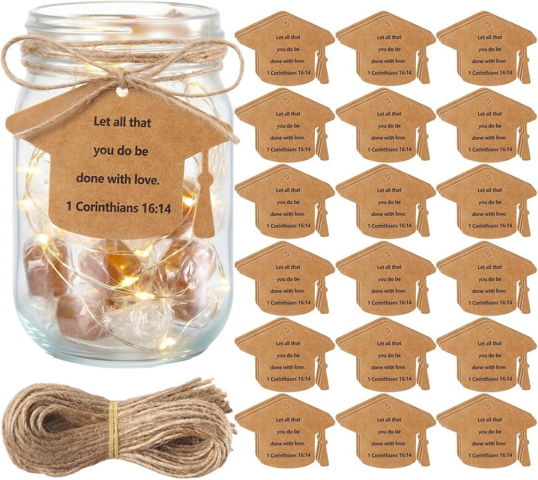 Eaasty 36 Pcs Graduation Gift Tags for Centerpiece Grad Inspirational with String of 2026 Attached Graduation Cap Christian Bible Verse Tag for Mason Jar 3 x 2.2 Inch for Highcollege Grad Party Favor