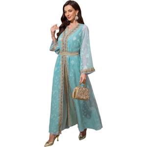 Abaya Dress for Women Muslim Moroccan Maxi Kaftan Dress Arabic Islamic Dubai Robe Ramadan Prayer Wedding Clothes (Teal, XS)