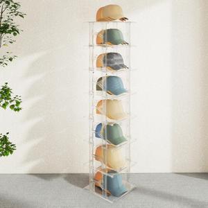 Hat Organize Box, 8 Tier (Up to 24 Hats) Stackable Clear Hat Display Case Baseball Cap Holder Stand, Hats Display Rack Freestanding