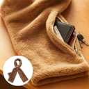 Faux-Fur Pull Through Scarf With Hidden Zipper Pocket for Women, Fur Neck Collar Scarf Cozy Wrap Secure Concealed Storage (Black)