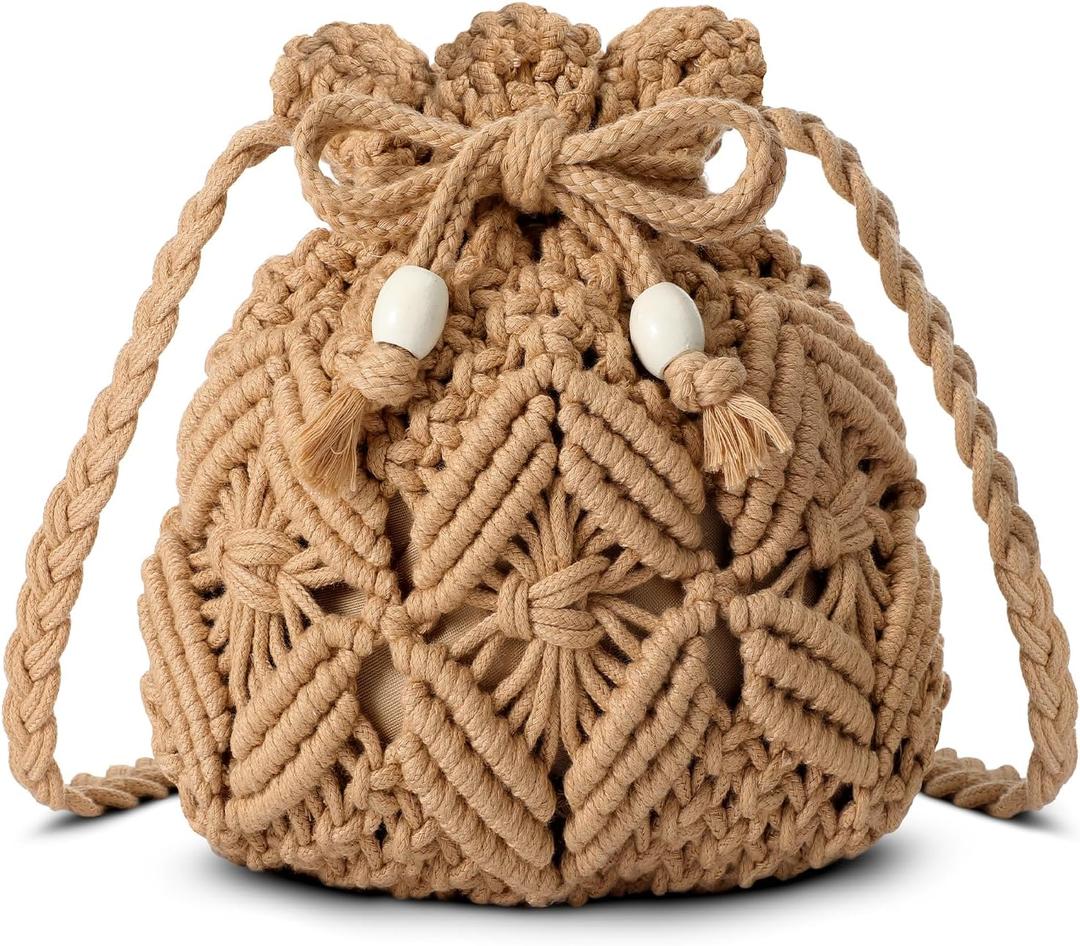 Summer Purse - Woven Crossbody Bags Boho Crossbody Purses for Women Crochet Handbags Shoulder Bag Handbags 2025 (Khaki)