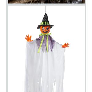 Halloween Express 47 1/4" Hanging Smiling Pumpkin Scarecrow Animated Prop Halloween Decoration
