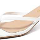 Thong Sandals Kitten Heels Square Toe Flip Flops Slip On Heels for Women Kitten Heel Sandals Low Heel 2.4 Inch for Casual (Size 8, White)