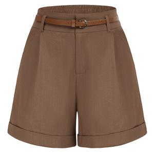 Belle Poque Women Bermuda Shorts Elastic Waist Wide Leg Shorts with Pockets & Belts, 2 XL