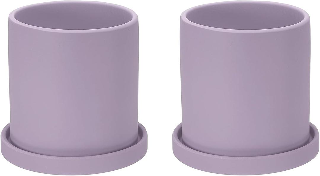 PATIKIL 4.3 Inch Ceramic Plant Pots, 2 Pack Modern Flower Planters with Drainage Holes and Tray for Decorate Home Indoor Plants Succulent Herb, Purple