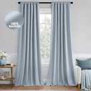 MIULEE 100% Blackout Curtains 90 Inch Long 2 Panels Set for Bedroom, Thick Faux Linen Black Out Curtain Room Darkening Back Tab Pleat Window Textured Drapes with Hooks for Living Room, Chambray Blue