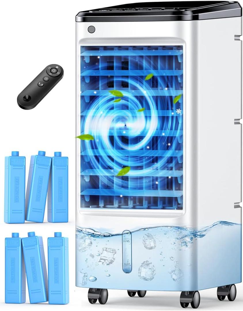 FANCOLE Windowless Portable Air Conditioners with 6 Ice Packs, 12H Smart Timer For Auto-off, 26Ft Remote, Top Fill Dual Tank, 3Speeds Evaporative Air Cooler, 70Auto Swing Swamp Cooler Air Conditioner