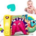 Baby Books Toys, Touch and Feel Music Cloth Book for Infant Baby 6-12-18 Months, Early Learning Education Shower Easter Gifts for Boys Girls (Dinosaur Pals) (Orange)