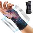 Carpal Tunnel Wrist Brace Left Hand, Adjustable Night Wrist Support with 3 Metal Splints, Hand Brace for Men Women No Pressure on Thumb, Splint Stabilizer for Work, Arthritis, Gray Small