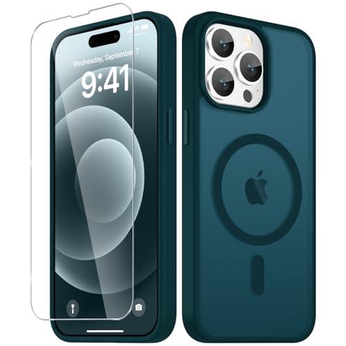 YENAPOON for iPhone 15 Pro Max Case, Matte Magnetic Phone Cover [with 1 Screen Protector] [Support for MagSafe] [Shockproof Military Grade Protection] Translucent Frosted Back, Blue
