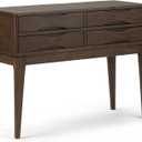 SIMPLIHOME Harper Console Table - 40 Inch Wide Solid Hardwood Sofa Table in Walnut Brown, Mid-Century Modern Storage Table for Entryway or Living Room with 4 Drawers, Notched Handles, and Tapered Legs