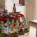 XCHI Snowman Santa Deer Winter Christmas Tablecloth Round Christmas Table Cloth Washable Table Coversfor Indoor Dining Home Party Xmas Decorations 70x70 Inch