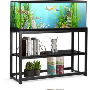 VOWNER 55-75 Gallon Fish Tank Stand - Metal Aquarium Stand, 48.4" x 14.9" x 29.5" Heavy Duty Reptile Tank Stand, Adjustable 2-Tier Fish Tank Rack Shelf for Home Office, Tank not Included, Black