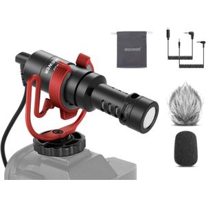 NEEWER Plug & Play Vlog Microphone for Camera, 20-20KHz Mini Supercardioid Mic Compatible with Sony Canon Nikon iPhone Samsung Android Tablet Mac with 3.5mm TRS USB C OTG Shock Mount Windscreen, VM10