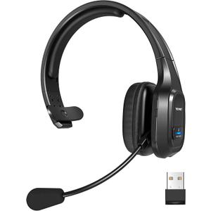 TECKNET Trucker Bluetooth Headset, Trucker Bluetooth Headphones with Microphone AI Noise Canceling Wireless On Ear Headset, Hands Free Wireless Headset for Cell Phone Computer Office Home bright black