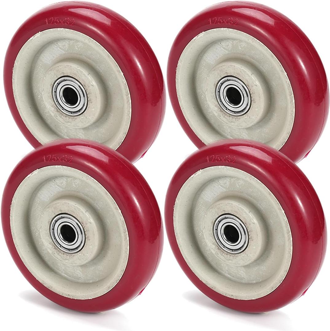 5 Inches Casters Wheels Medium Duty, 4 Packs Bearing 500LBS, Replacement for Platform Trucks Cart Furniture Workbench, Red PVC