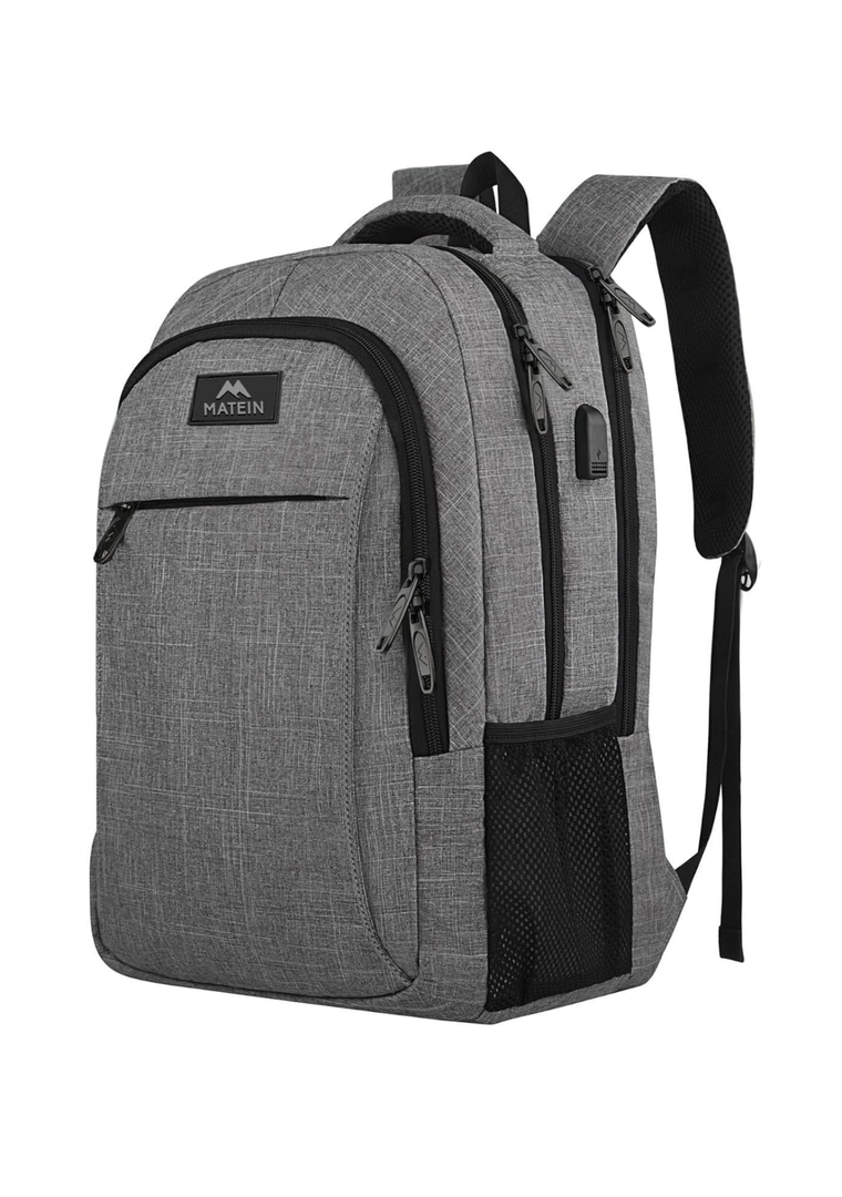 MATEIN Travel Laptop Backpack, Business Anti Theft Slim Sturdy Laptops Backpack with USB Charging Port, Water Resistant College School Computer Bag Gift for Men & Women Fits 15.6 Inch Notebook, Grey