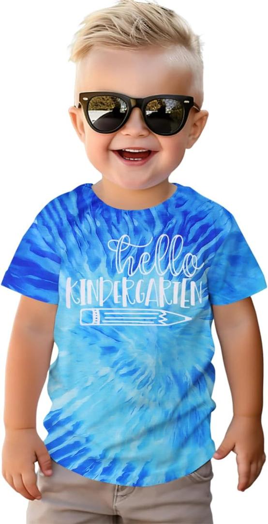 MODNTOGA Kids Boy Hello Kindergarten Shirt Toddler Boys Kindergarten Pencil Print T-Shirt First Day of School Summer Tee Tops (Kindergarten Blue, 4-5 Years)