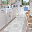 2x6 Runner Rug Non Slip for Entryway, Washable Runners for Kitchen, Soft Thin Hallway Rug for Bedroom, Laundry, Small Stain Resistant Indoor Door Mat(2'x6', Light Grey/White)