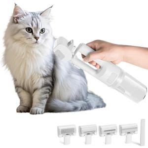 Dog Vacuum for Shedding Grooming, Cordless Dog Grooming Kit with Strong Suction for Dogs and Cats, Low Noise Pet Vacuum for Shedding, Handheld 5 in 1 Pet Hair Removal Tool (White)
