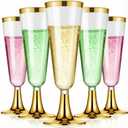 25 Pack Plastic Champagne Flutes 5.5oz Gold Rim Gold Base, Disposable Plastic Champagne Glasses, Suitable for Wedding, Birthday Party, Thanksgiving Day, Christmas Supplies