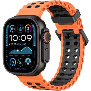 Astorgos Breathable Ocean Band Compatible with Apple Watch Ultra 3/2/1 49mm,S11/10 46mm,9/8/7 45mm,SE3/SE2/SE/6/5/4 44mm,3/2/1 42mm, Adjustable Silicone Band Breathable Sport Strap, Orange/Black