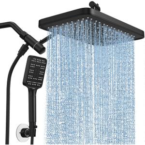 Rain Shower Head with Handheld Spray Combo Set, Adjustable 12" Rainfall Dual Shower Head, Double & Tandem Shower Head, Waterfall Showerhead Bathroom -Matte Black