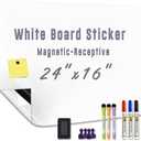 Magnetic Whiteboard Sticker - Adhesive Backing 24'' x 16'' Dry Erase Board for Wall Whiteboard Contact Paper for Office Home Door Include Marker Magnet Eraser