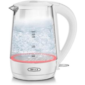 BELLA 1.7 Liter Glass Electric Kettle, Quickly Boil 7 Cups of Water in 6-7 Minutes, Soft Red LED Lights Illuminate While Boiling, Cordless Portable Water Heater, Carefree Auto Shut-Off, White BELLA 1.7 Liter Glass Electric Kettle, Quickly Boil 7 Cups of Water in 6-7 Minutes, Soft Red LED Lights Illuminate While Boiling, Cordless Portable Water Heater, Carefree Auto Shut-Off, White