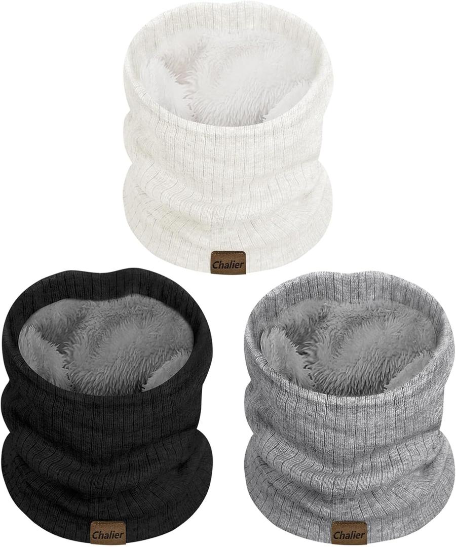 Chalier 3 Pack Neck Warmer for Women Cold Weather Knit Winter Scarf Thick Infinity Neck Gaiter for Men Women (A Pack Black White Grey)