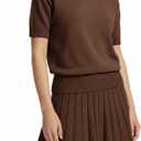Womens 2 Piece Outfits 2026 Short Sleeve Crewneck Knit Tops And Pleated Mini Skirt Two Piece Sets (Brown, M)