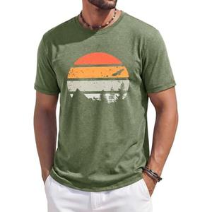 Runcati Mens Short Sleeve T-Shirts Casual Graphic Printed Tee Tops Crewneck Summer Beach Hawaiian Vintage Shirt Size XL
