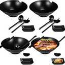 4 Sets Japanese Ramen Bowl Set 37 oz Black Large Ramen Noodle Bowl Asian Chinese Korean Miso Soup Bowl with Spoons Chopsticks Saucers and Chopsticks Holders for Pho Udon Thai Soba