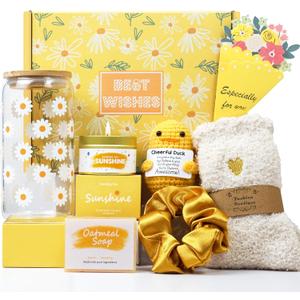 Gift Baskets for Women, Graduation Gift for Her, Birthday Gifts for Women Teacher Best Friend Gift Set Box,Teen Girl Gifts Basket for Daughter Sister Friendship- Brighten up Her Day! (Yellow)