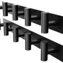 Black Wall Mounted Coat Rack  5 T-Shaped Pegs for Hats, Bags & Towels, Heavy-Duty Metal Rail for Entryway, Bathroom, Closet, Bedroom (2 Pack)