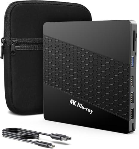 XRTFORE External 4k Blu Ray Drive for Pc,Portable 4k UHD Blu Ray Player,SD/TF Port with Carry Case, USB 3.0 HD Blu-Ray Player,DVD+/-RW External Optical Drive for MacBook Pro Windows Laptop
