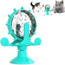 Cat Dog Treat Dispenser Toy - Cat Interactive Feeder Pet Food Toys Feeder 360 Degree Rotating Food Leakage Device Rotate with Strong Suction Cup Money Wheel Shape (Lake Blue)