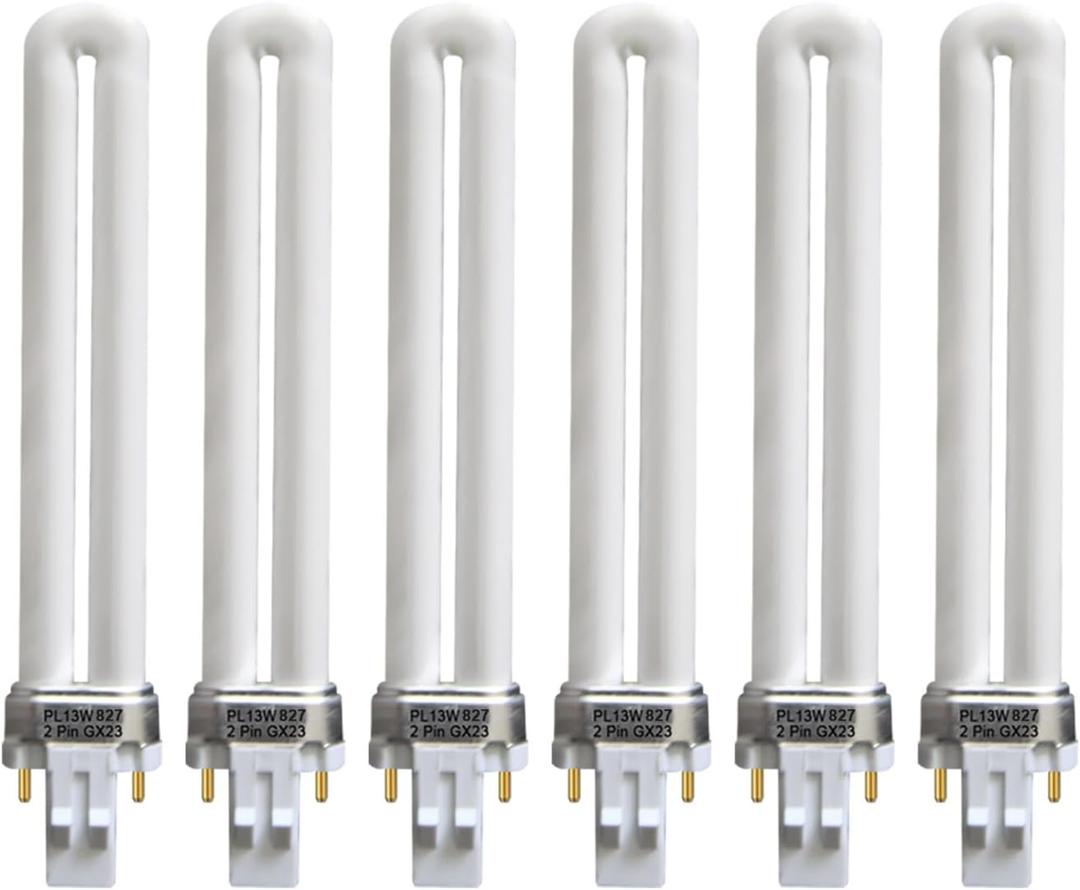 13 Watt Single Tube 2 Pin GX23 Base,PL-13W GX23 2700K,800 Lumens,82 CRI,T4 Shape, Replaces Philips PLS13W27,TCP 32013,Sylvania CF13DS/827/ECO-6 Pack (2700K Warm White)