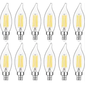 Sigalux E12 LED Bulb Candelabra Base 60 watt Chandelier Light Bulbs Dimmable, Flame Tip, 4.5W, 500LM 2700K Soft White, CA10 Candle Light Bulbs, 12 Packs