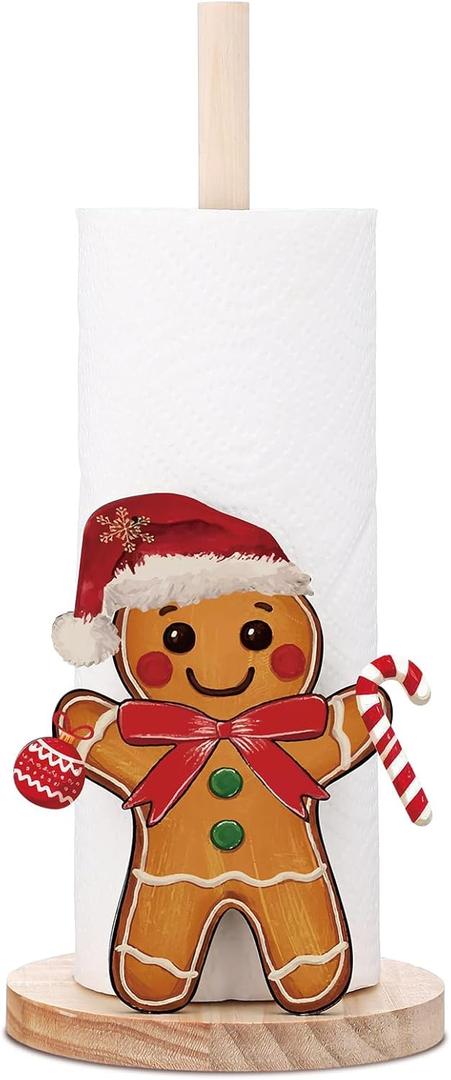 Christmas Paper Towel Holder Wooden Gingerbread Towels Paper Holder for Kitchen Gingerbread Countertops Decor Winter Xmas Decoration for Desktop Farmhouse Rustic Kitchen Decor Accessories