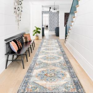 Washable Runner Rug 2x12 - Hallway Runner Rug Kitchen Rugs and Mats Non Skid Washable Waterproof Carpet Runner for Living Room Bedroom Bathroom (Blue, 2x12)