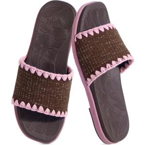 ONCAI Womens Flat Slides Sandals Soft Knitted with Golden Thread Inlay Summer Vacation Walking Sandalias Mujer with Outdoor Rubber Soles