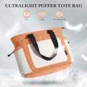 TOPEAST Tote Bag for Women, Lightweight Puffer Tote Bag with Zipper, Work Bags for Nurse Teacher, Travel Puffy Handbag (Beige & Orange-large)